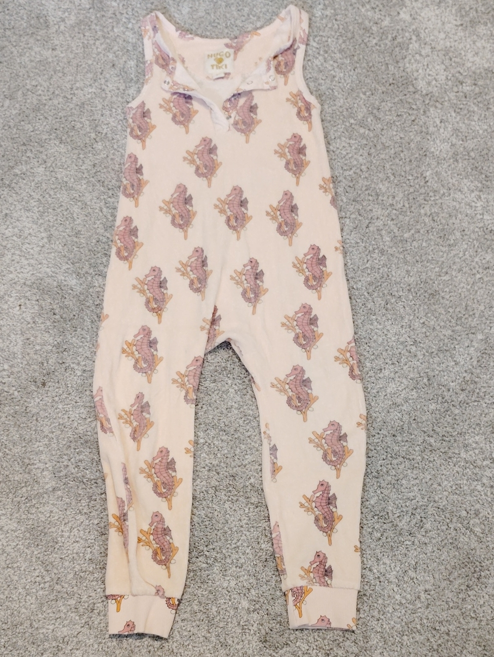 Soft Pink Seahorse Print Kids Terry Romper